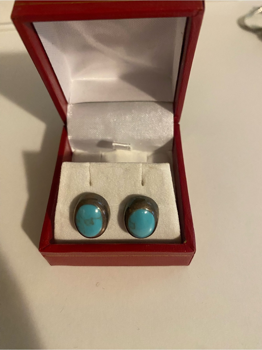 Turquoise Oval Cabochon Stud Earrings - Silver Tone